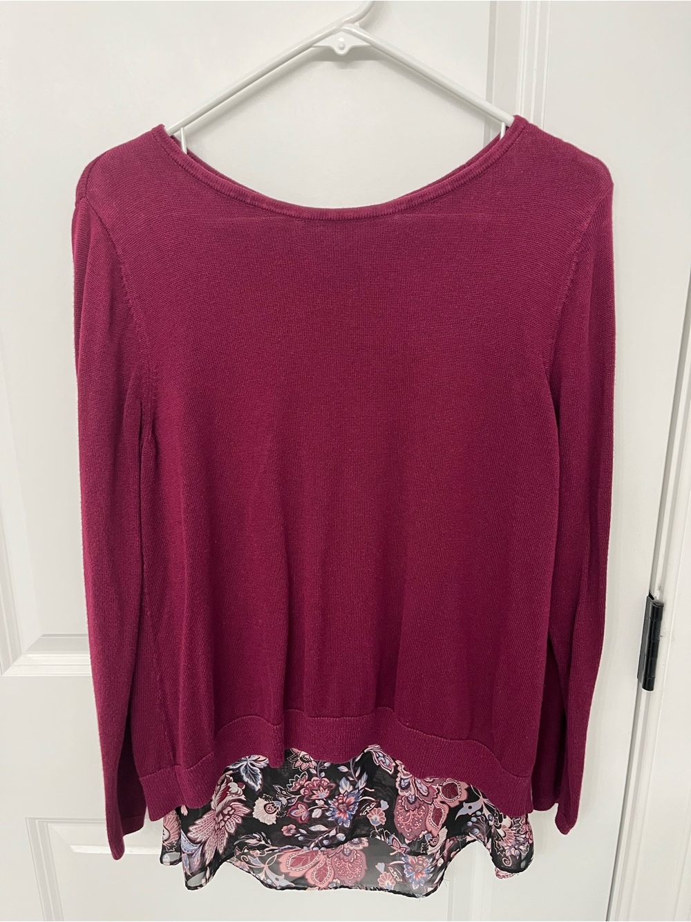 Apt. 9 Berry Layered sweater with Floral Chiffon underlining